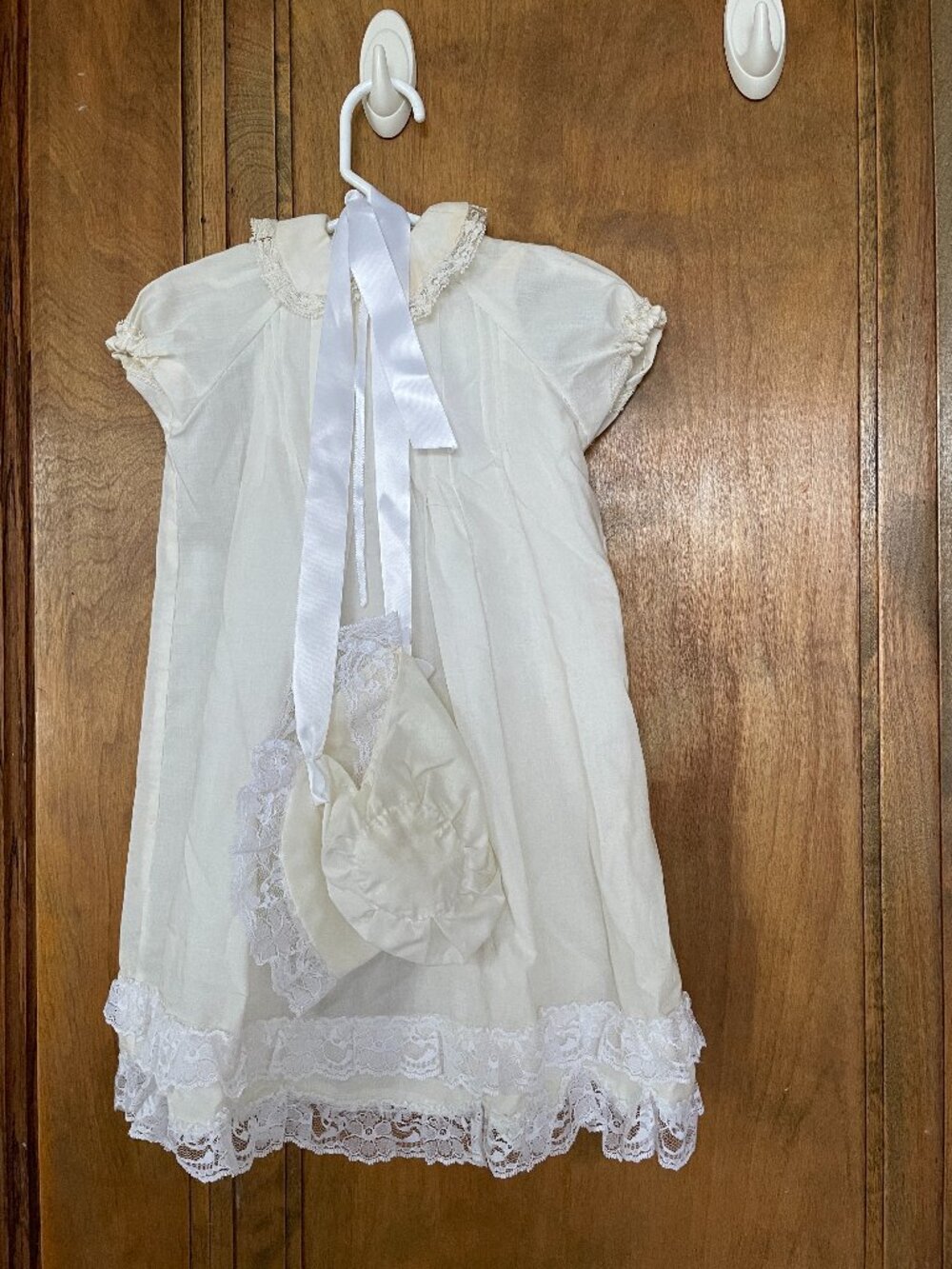 VTG Handmade Baby Girl Baptism Dress & Bonnet. Lace Orthodox Christening Gown.